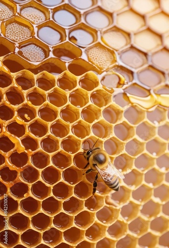 a close up of a bee on a honeycomb © NgoHong