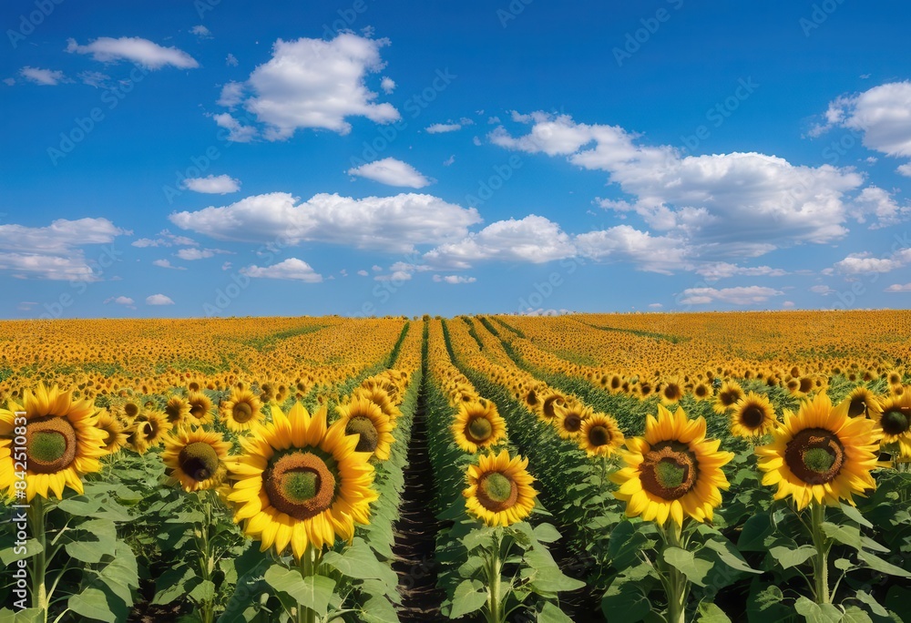 Obraz premium a large field of sunflowers under a blue sky