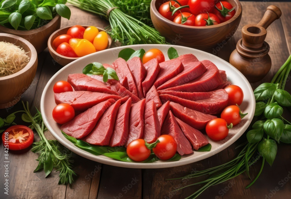 a plate of meat and vegetables on a table a plate of meat and vegetables on a table