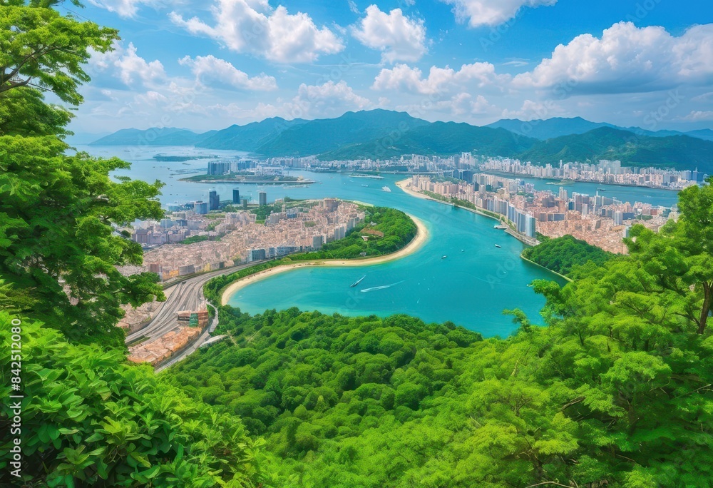 a view of the city of hong from the top of a hill a view of the city of hong from the top of a hill