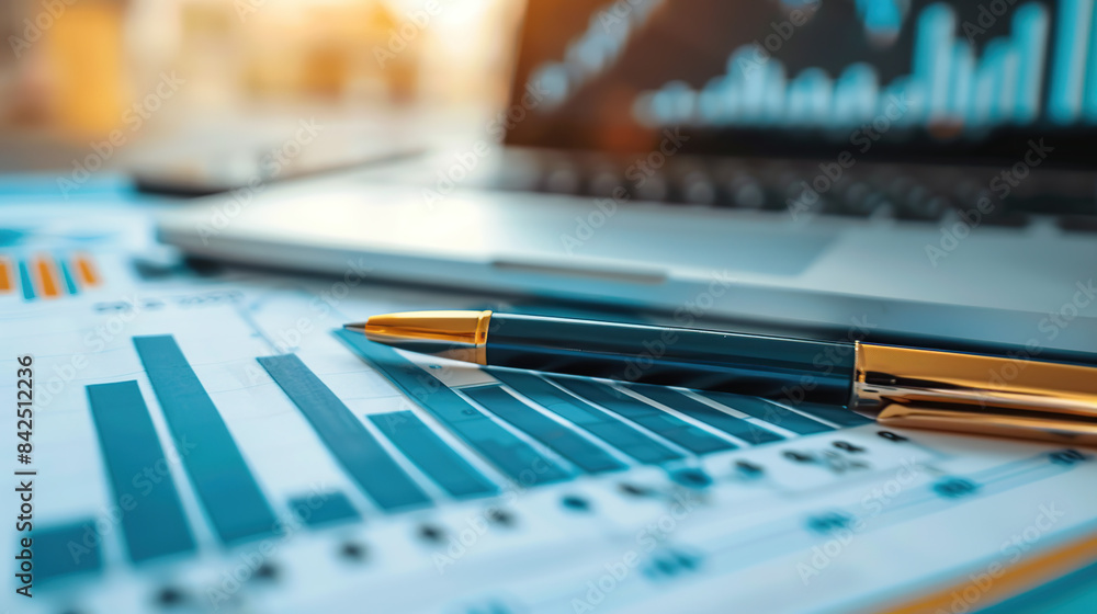A pen and laptop on top of financial A pen and laptop on top of financial