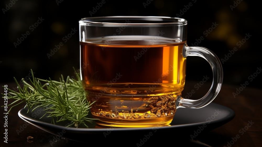 Mulled wine and pine branch on black background for product placement or promotion Mulled wine and pine branch on black background for product placement or promotion