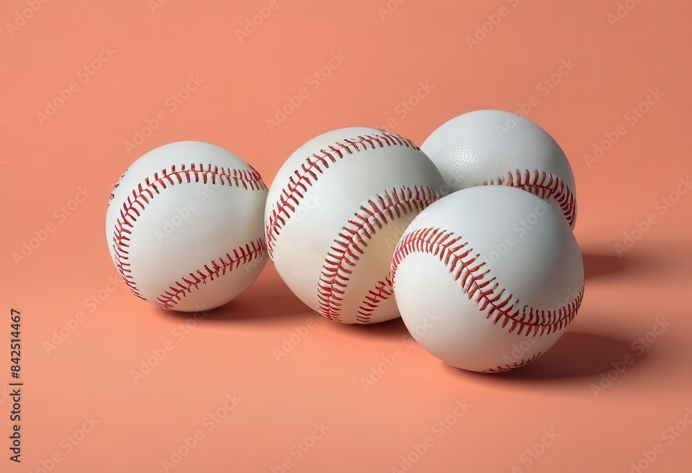 a group of three baseballs sitting on top of a pink surface a group of three baseballs sitting on top of a pink surface