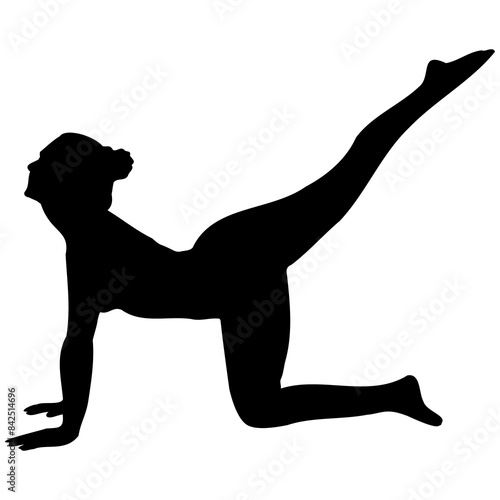 Yoga Woman Silhouette.Silhouettes of woman sitting with legs crossed in padmasana with arms in different positions. Yoga pose for relaxation and meditation. Shapes of slime.the illustration on the the