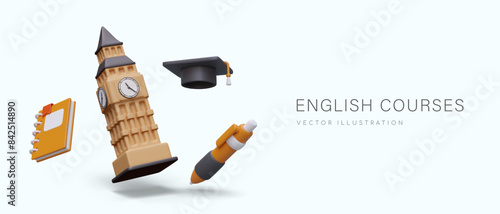 Advertisement of English language courses. Invitation to lesson
