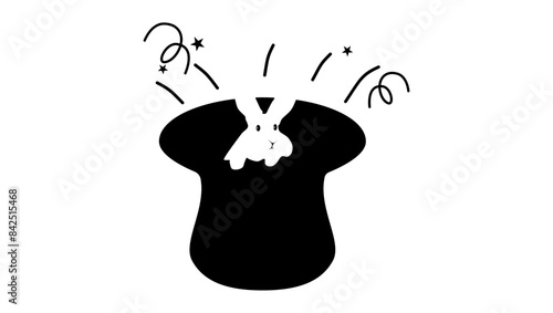 Pulling rabbit out of hat, black isolated silhouette