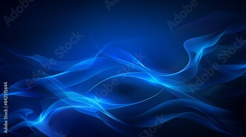 Abstract blue background with blurred wavy lines and glowing elements.