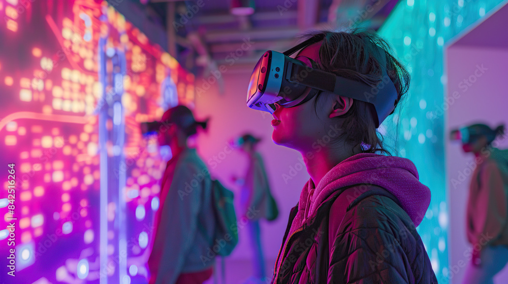 Fototapeta premium Students exploring a virtual reality world for researech