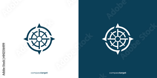 Compass Target Logo Designs. Compass and Target Symbol. Navigation Logo, Icon, Symbol, Vector, Design Template.