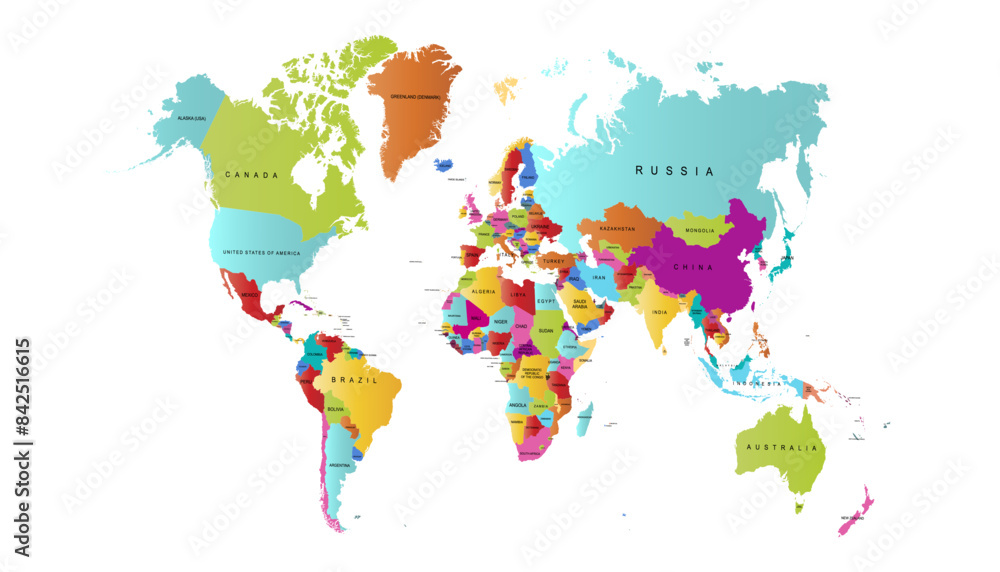 Fototapeta World map. Modern color vector map. Silhouette map.	