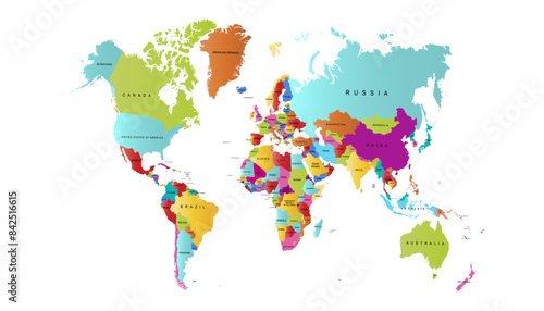 World map. Modern color vector map. Silhouette map.	 photo