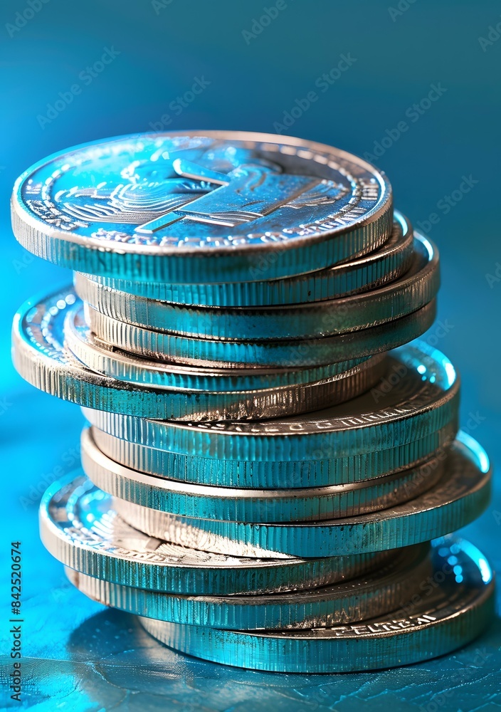 Stack of shiny silver American Eagle one ounce bullion coins Stack of shiny silver American Eagle one ounce bullion coins