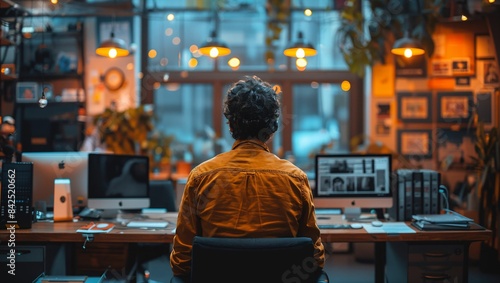 Digital advertising campaign management, high-tech workspace, creative visuals, innovative strategies, vibrant atmosphere