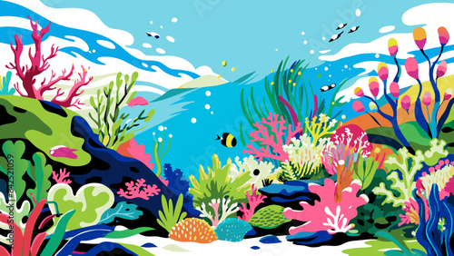 Vibrant Underwater Seascape with Colorful Coral and Fish