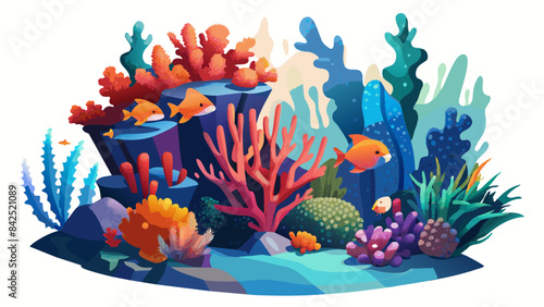 Vibrant Coral Reef Ecosystem with Tropical Fish Illustration