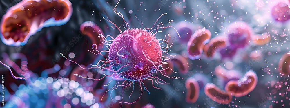Microscopic view of bacteria and viruses, highlighting their intricate structures and dynamic interactions, essential for scientific research. Microscopic view of bacteria and viruses, highlighting their intricate structures and dynamic interactions, essential for scientific research.