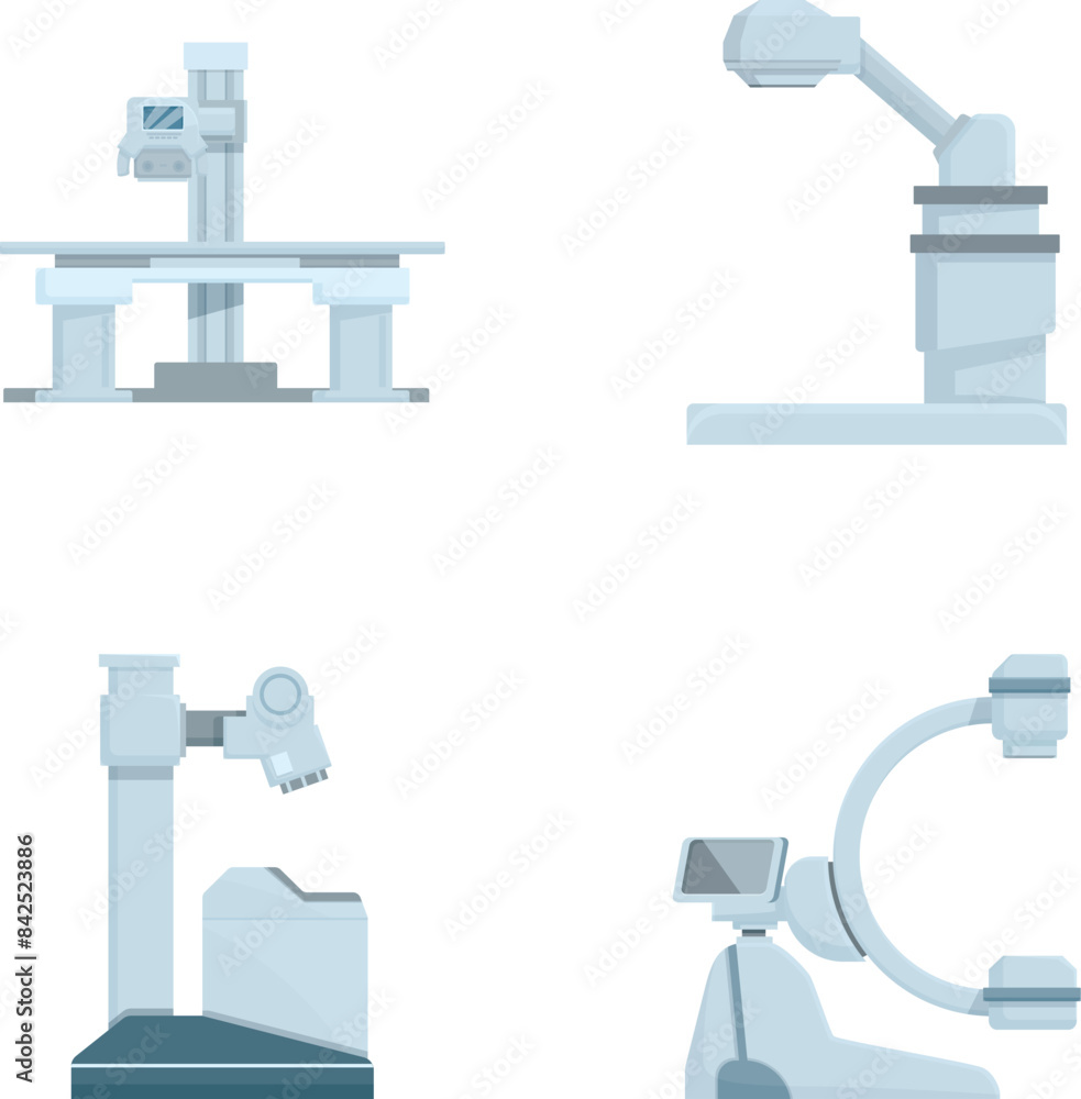 Collection of vector illustrations featuring various medical imaging machines Collection of vector illustrations featuring various medical imaging machines