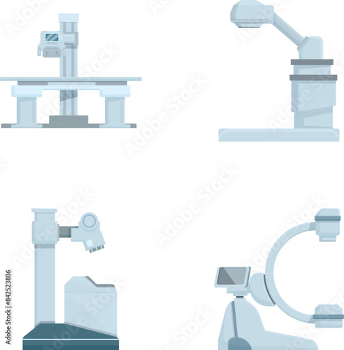 Collection of vector illustrations featuring various medical imaging machines