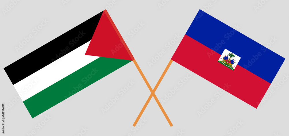 Crossed flags of Palestine and Haiti. Official colors. Correct proportion Crossed flags of Palestine and Haiti. Official colors. Correct proportion
