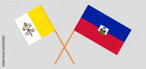 Crossed flags of Vatican and Haiti. Official colors. Correct proportion