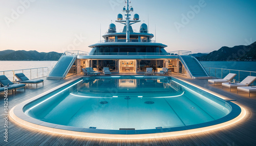 swimming pool on the back of an ultra-luxury superyacht
