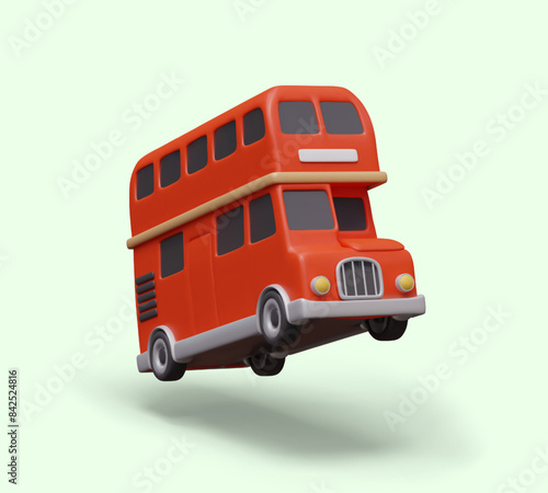 Double decker red bus is rushing at full speed. Public transport in Britain