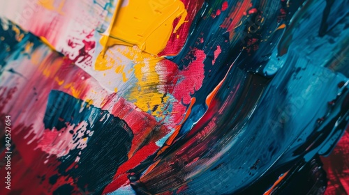 Dynamic Abstract Painting with Red  Blue  Yellow Tones - Left Side View