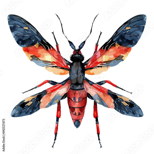 Watercolor drawing vector of a tarantula hawk, isolated on a white background, clipart image, Illustration painting, design art, tarantula hawk vector, Graphic logo, drawing clipart.  photo