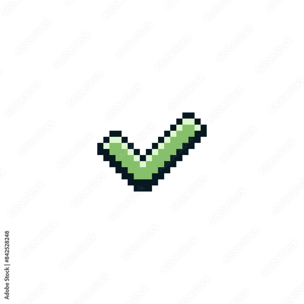 Check mark pixel art icon, done, isolated vector illustration. Design for stickers, logo, web and mobile app. Check mark pixel art icon, done, isolated vector illustration. Design for stickers, logo, web and mobile app.