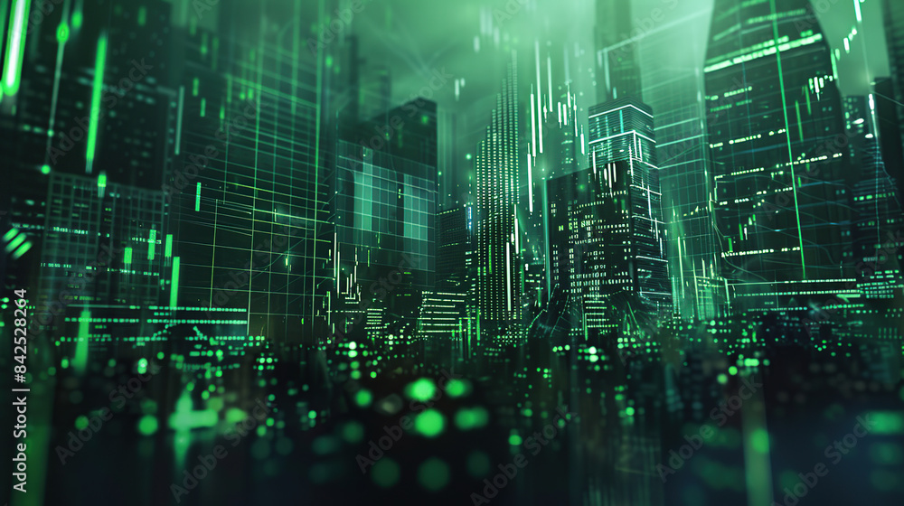 modern financial stock market background in the style of green trading chart and cityscape modern financial stock market background in the style of green trading chart and cityscape