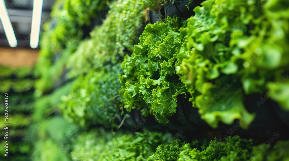 showcasing rows of leafy greens and herbs growing vertically in stacked layers under artificial lighting, AI generated showcasing rows of leafy greens and herbs growing vertically in stacked layers under artificial lighting, AI generated