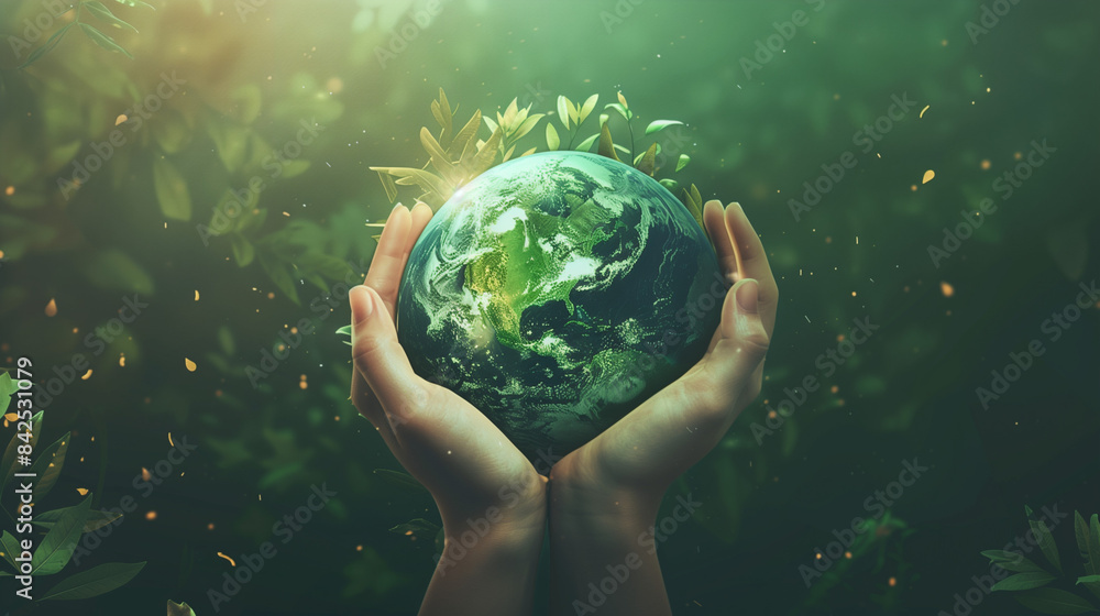 Woman hand holding earth, save planet, earth day, sustainable living, ecology environment, climate emergency action, world environment day concept, illustration for global warming content - Woman hand holding earth, save planet, earth day, sustainable living, ecology environment, climate emergency action, world environment day concept, illustration for global warming content -
