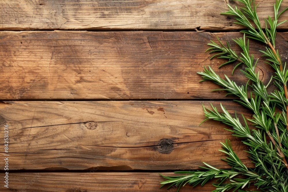 Fresh rosemary sprigs on a rustic wooden background Fresh rosemary sprigs on a rustic wooden background