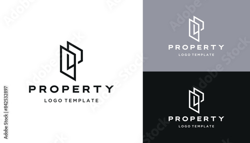 Initial Letter P Simple with Home Glass Line Pattern Logo Design