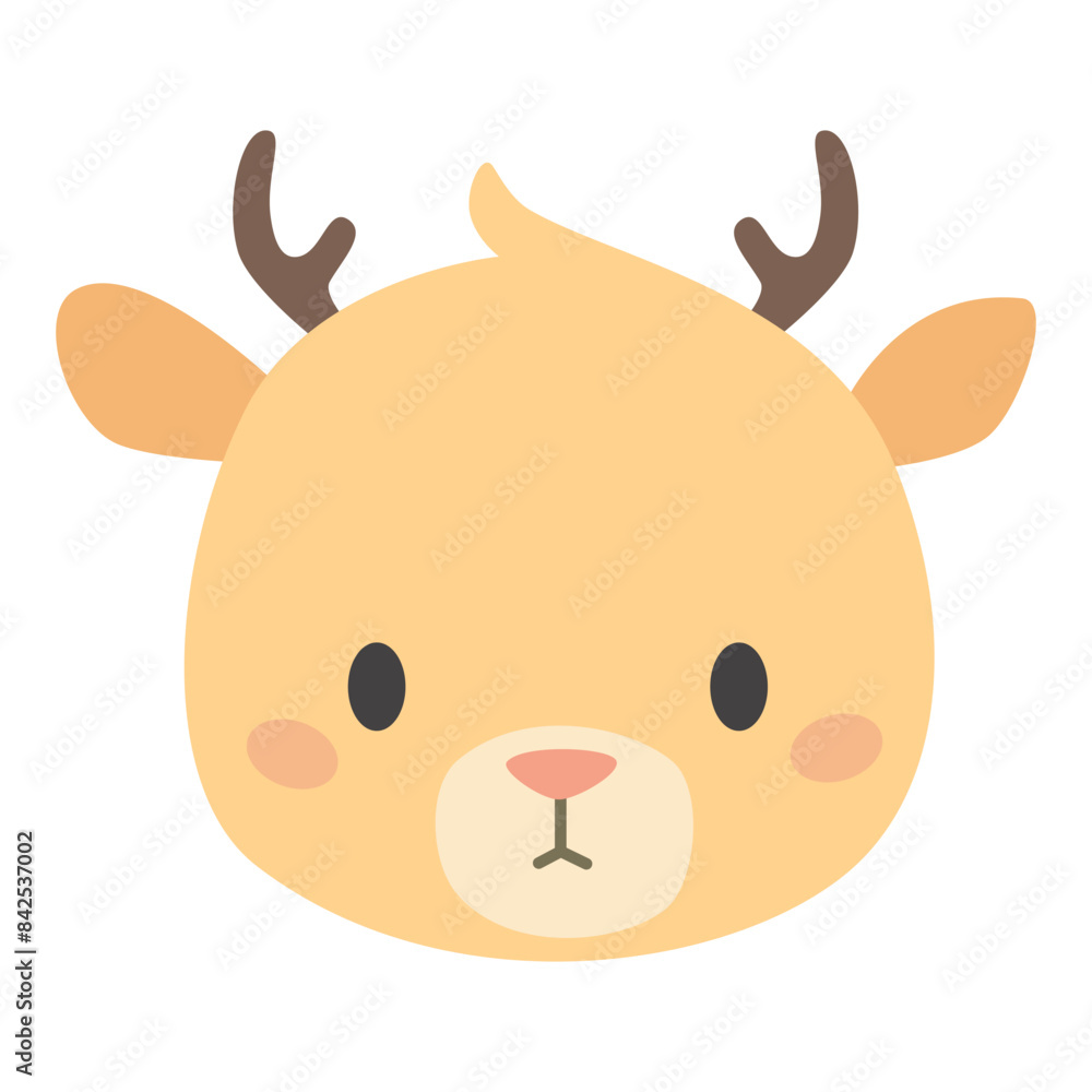 Flat vector illustration in a simple style. Cute deer face on white background . Vector illustration Flat vector illustration in a simple style. Cute deer face on white background . Vector illustration
