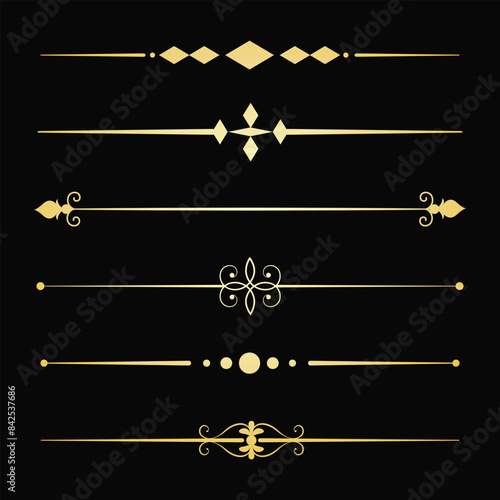 Text devider set, gold line minimal separators, elegant doodlle borders, decorative elements, decorative lines. (B) photo