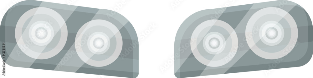 Pair of modern car headlights shining in the dark, a concept of safety and automotive technology Pair of modern car headlights shining in the dark, a concept of safety and automotive technology