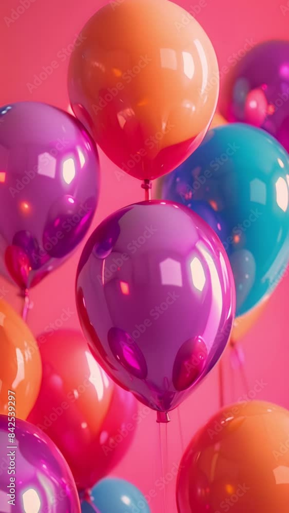 Colorful Helium Balloons on Pink Background Animation video footage motion graphic Colorful Helium Balloons on Pink Background Animation video footage motion graphic