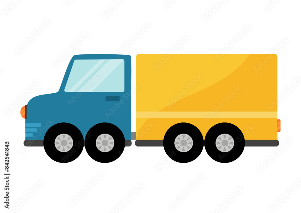 Truck in cartoon style isolated on white background. Hand drawn delivery car element. Vector illustration Truck in cartoon style isolated on white background. Hand drawn delivery car element. Vector illustration