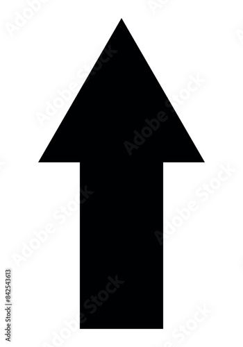 arrow pointing straight shape symbol, black and white vector silhouette illustration of a bold black arrow