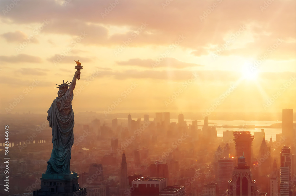 Fototapeta premium Statue of Liberty on the background of the city, Independence Day