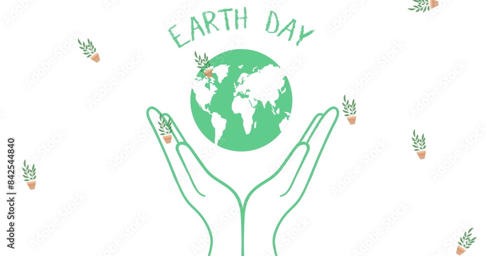 Image of earth day text over globe and hands Image of earth day text over globe and hands