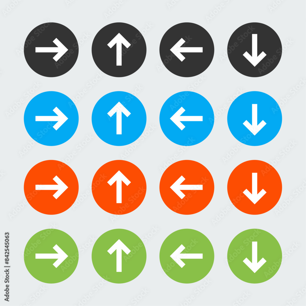 Arrows with circle right, left, up, down directions. Easy editable vector design. Arrows with circle right, left, up, down directions. Easy editable vector design.