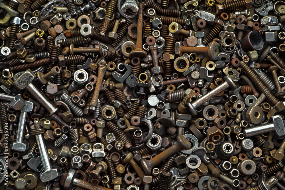 A dense collection of nuts, bolts, and screws, tightly packed to fill the entire frame. The hardware comes in various sizes and metallic finishes, creating an industrial and detailed background. A dense collection of nuts, bolts, and screws, tightly packed to fill the entire frame. The hardware comes in various sizes and metallic finishes, creating an industrial and detailed background.