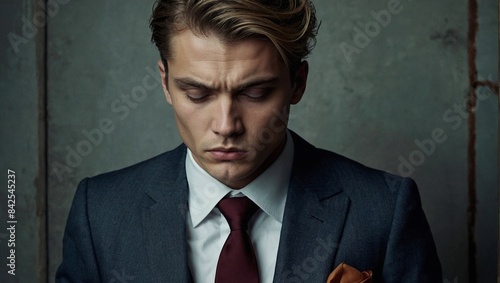 Sad man wearing suite and tie