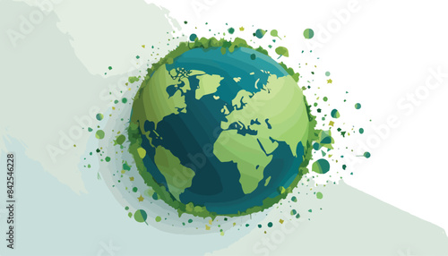 Green planet earth with green splashes on white background. Vector illustration.
