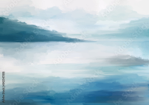 Abstract hand painted minimal seascape landscape 