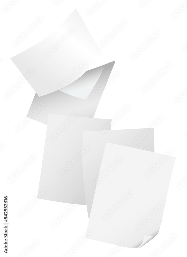 Flying blank papers isolated on transparent background illustration Flying blank papers isolated on transparent background illustration