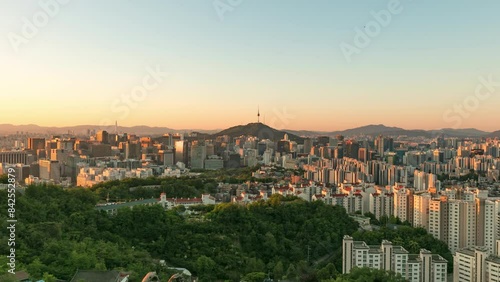 Time Lapse 4K Sunrise landscape with sky and clouds Seoul city  Seoul Tower South Korea