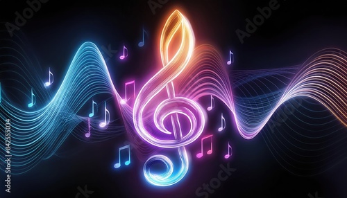 Abstract background with glowing lines, Music background, neon light music pattern wallpaper, glowing music pattern images, neon music notes wallpaper, 